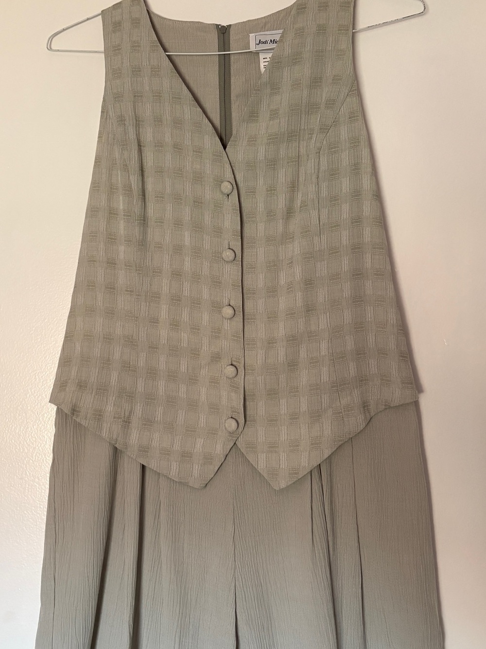 Vintage 90s Jodi Michaels Faux Vest Romper Size 5 Greyish Green Plaid